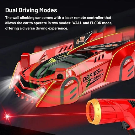 Wall Climbing Car Toy for Kids, Laser Controlled Gravity Defying RC Stunt Car with LED Lights and USB Rechargeable Battery