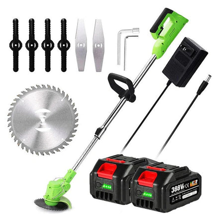 Weed Eater Kit with 2 Batteries and Charger, Cordless Grass Trimmer, Weed Wacker with Blades and Circular Steel Blade