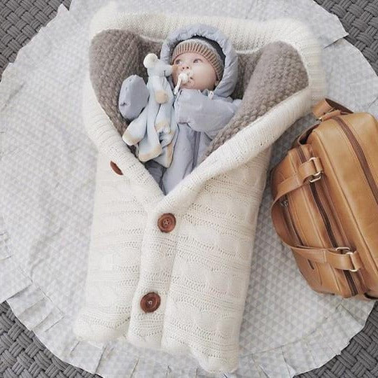Tuzwa Baby Blanket – Swedish Fleece & Knitted Linen Lightweight Infant Wrap, 27.6" × 15.7" Stroller Cover for Everyday Warmth