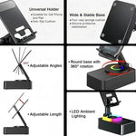 Tuzwa Foldable Phone Stand with Wireless Speaker – 1500mAh Power Bank, LED Base, 180° Adjustable Arm & Hands-Free Calling