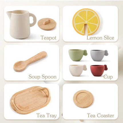 Afternoon Tea Set for Kids, Pretend Play Tea Set with Tray and Pitcher – image 4