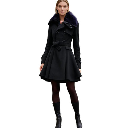 Women's Long Winter Coat with Fur Collar, Warm Soft Sustainable Fabric Overcoat, Sizes S to 5XL, Khaki, Black, Blue, Red
