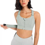 Tuzwa High Support Sports Bra – Front Zip Workout Bra with Adjustable Shoulder Straps & Structured Secure Fit for Exercise, Walking & Daily Wear
