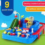 Tuzwa Mechanical Car Track Toy – Interactive Vehicle Adventure Game with Manual Levers, Buttons & Multi-Zone Tabletop Track