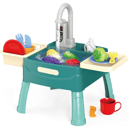 Kids Play Kitchen with Flowing Water Tap, Tabletop Play Kitchen for Toddlers