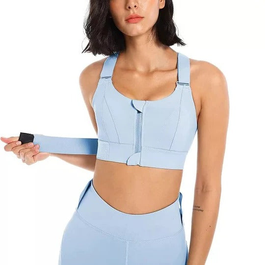 Tuzwa High Support Sports Bra – Front Zip Workout Bra with Adjustable Shoulder Straps & Structured Secure Fit for Exercise, Walking & Daily Wear