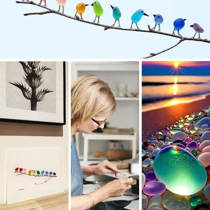 Wall Art Sea Glass Birds on Driftwood, Handmade Sea Glass Art – image 5