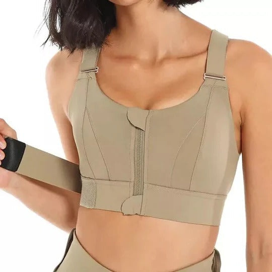 Tuzwa High Support Sports Bra – Front Zip Workout Bra with Adjustable Shoulder Straps & Structured Secure Fit for Exercise, Walking & Daily Wear