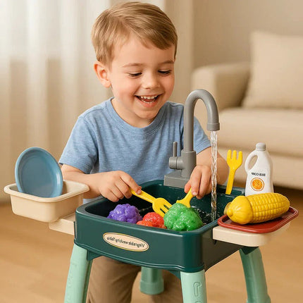Kids Play Kitchen with Flowing Water Tap, Tabletop Play Kitchen for Toddlers – image 5
