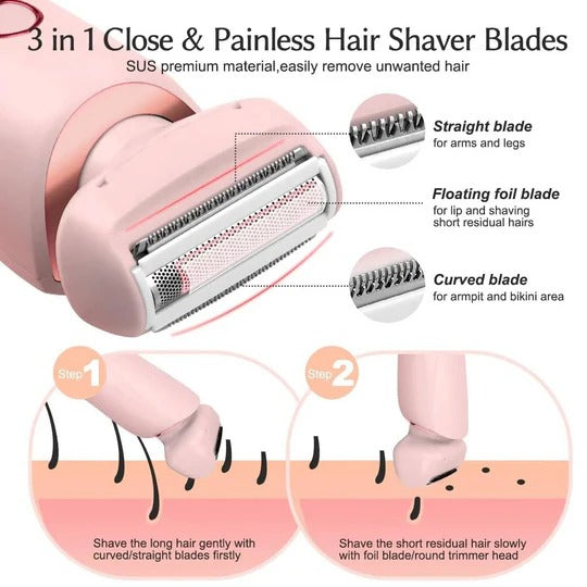 Tuzwa Women's Electric Shaver – IPX7 Wet & Dry Cordless Razor with Dual Heads, 3-Layer Floating Blades, LCD & 120-Min Runtime