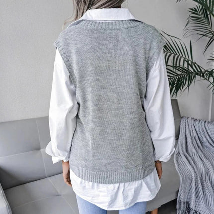 Womens V Neck Cable Knit Cardigan Sleeveless Knitted Sweater Vest Soft Acrylic Layering Top for Fall