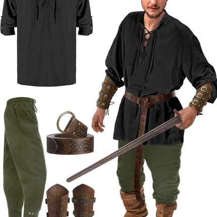 Pirate Costume for Men, 4 Piece Cotton Pirate Outfit