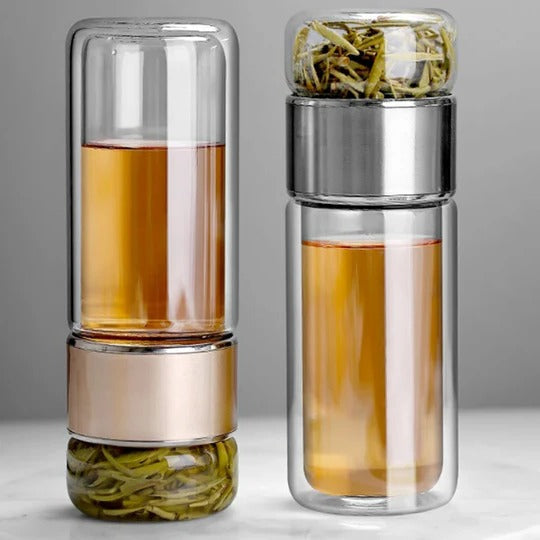 Tuzwa Tea Infuser Bottle – 14.5 oz Double-Layer Loose Leaf Tea Tumbler with Removable Strainer & Screw-On Lid for Hot or Cold Drinks