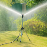 Tuzwa 360° Lawn Sprinkler with Adjustable Tripod – Dual Nozzle Rotating Garden Sprinkler with Adjustable Spray Range & 4 Hose Connectors
