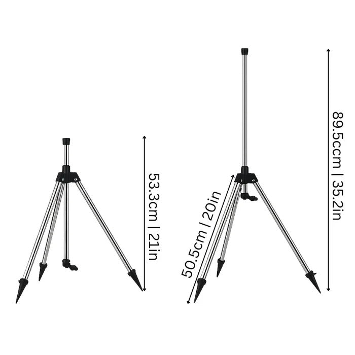 Tuzwa 360° Lawn Sprinkler with Adjustable Tripod – Dual Nozzle Rotating Garden Sprinkler with Adjustable Spray Range & 4 Hose Connectors
