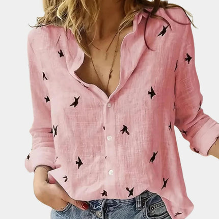 Women's Long Sleeve Shirt, Soft Breathable Button Placket Blouse, Classic Tailored Fit Top for Work