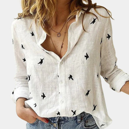 Women's Long Sleeve Shirt, Soft Breathable Button Placket Blouse, Classic Tailored Fit Top for Work