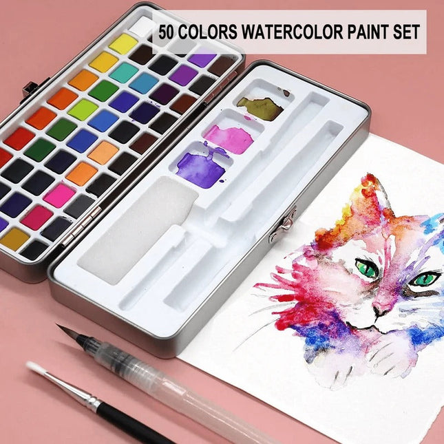 Watercolor Paint Set with 50 Colors, Travel Watercolor Set with Water Brush, Solid Watercolor Palette for Artists