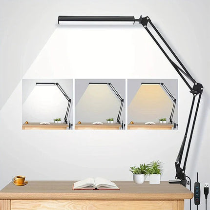 Clamp On Desk Lamp, LED Desk Lamp with 10 Level Dimming, Adjustable Desk Lamp for Workspace, Clamp On Light