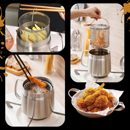 Stainless Steel Pot for Deep Frying, Small Deep Fryer Pot with Oil Strainer