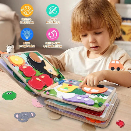 Sensory Activity Story Book for Toddlers, Quiet Activity Book with Buttons and Zippers