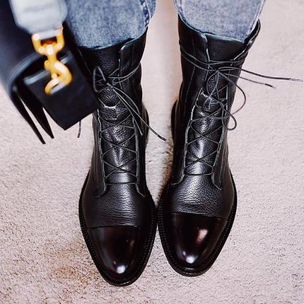 Vintage Heeled Ankle Boots for Women, Black Eco Leather Lace Up Booties with Cotton Lining, Removable Insole and Light Outsole