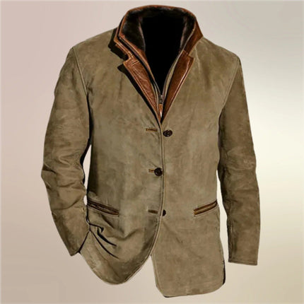 Vintage Suede Jacket for Men, Fitted Zip Up Coat with Insulated Lining and Pockets for Fall and Winter, Sizes S to 5XL