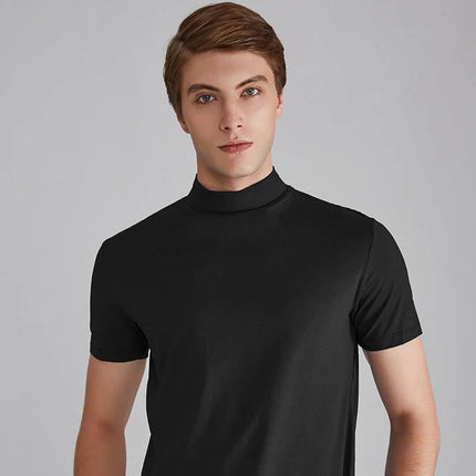 Mens T Shirt Turtleneck, Short Sleeve Mock Turtleneck Shirt, Cotton T Shirt for Casual or Professional Looks