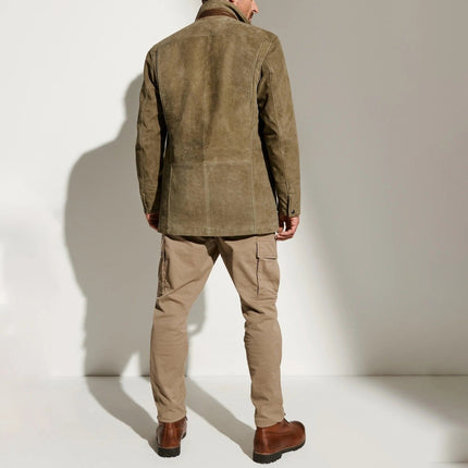 Vintage Suede Jacket for Men, Fitted Zip Up Coat with Insulated Lining and Pockets for Fall and Winter, Sizes S to 5XL