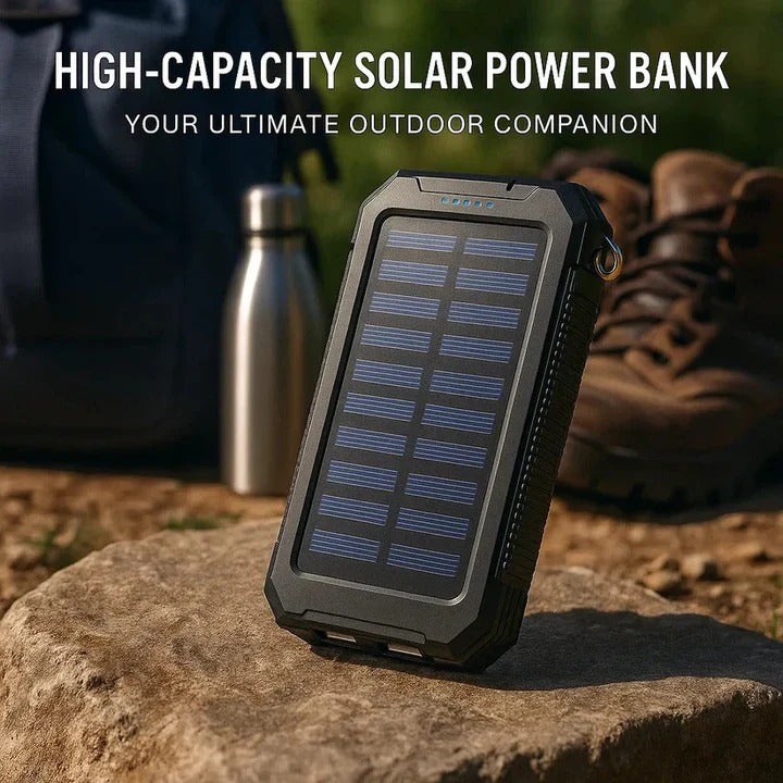 Tuzwa 30,000mAh Solar Power Bank – Portable USB Battery Charger with Solar Charging, Multiple USB Outputs & Water-Resistant Outdoor Design