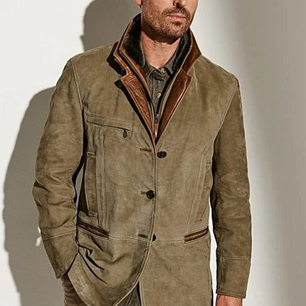 Vintage Suede Jacket for Men, Fitted Zip Up Coat with Insulated Lining and Pockets for Fall and Winter, Sizes S to 5XL