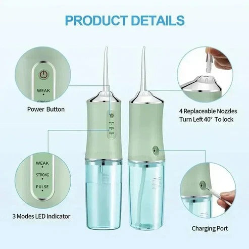 Tuzwa Cordless Water Flosser – Rechargeable Oral Irrigator with 30–110 PSI, 3 Modes, 10.1 Oz Tank & USB-C Charging