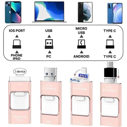 4 in 1 USB Flash Drive 32GB for iPhone, Android and PC, Photo Stick Memory Stick with Lightning, USB-C, Micro USB and USB-A