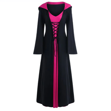 Vampire Costume Women, Medieval Dress with Lace Up Hooded Cloak Robe – image 5