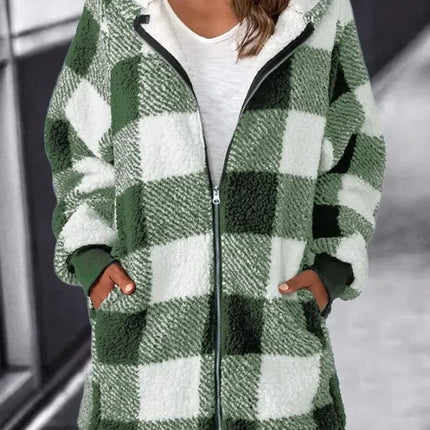 Women's oversized plaid hoodie, loose fleece hooded overcoat with long sleeves, casual everyday jacket, S to 5XL