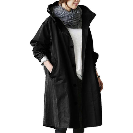 Women's Long Waterproof Raincoat, Breathable Hooded Rain Coat with Adjustable Hood, Belt and Pockets