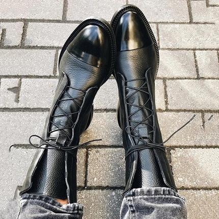 Vintage Heeled Ankle Boots for Women, Black Eco Leather Lace Up Booties with Cotton Lining, Removable Insole and Light Outsole