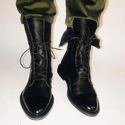Vintage Heeled Ankle Boots for Women, Black Eco Leather Lace Up Booties with Cotton Lining, Removable Insole and Light Outsole