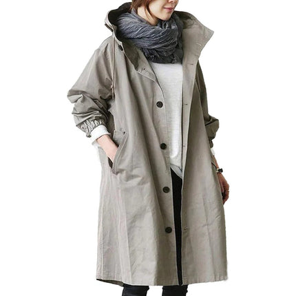 Women's Long Waterproof Raincoat, Breathable Hooded Rain Coat with Adjustable Hood, Belt and Pockets
