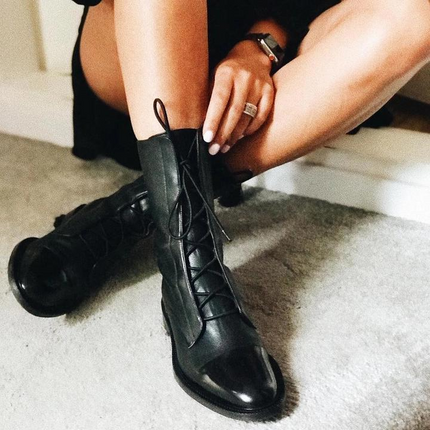 Vintage Heeled Ankle Boots for Women, Black Eco Leather Lace Up Booties with Cotton Lining, Removable Insole and Light Outsole