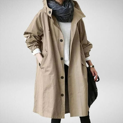 Women's Long Waterproof Raincoat, Breathable Hooded Rain Coat with Adjustable Hood, Belt and Pockets