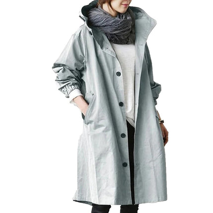 Women's Long Waterproof Raincoat, Breathable Hooded Rain Coat with Adjustable Hood, Belt and Pockets