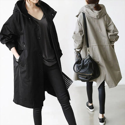 Women's Long Waterproof Raincoat, Breathable Hooded Rain Coat with Adjustable Hood, Belt and Pockets
