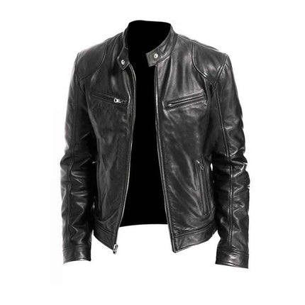 Mens Faux Leather Jacket, Leather Jackets for Men in PU with Soft Lining, Classic Mens Jacket for Spring and Summer