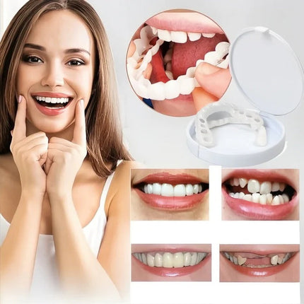 Clip On Veneers for Teeth, Natural White Finish Snap On Tooth Cover, Reusable Cosmetic Smile Set for Photos and Events