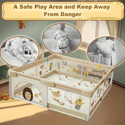 Baby Playpen Large with Animal Print Panels, Infant Playpen for Indoor and Outdoor Play – image 4