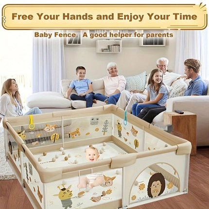 Baby Playpen Large with Animal Print Panels, Infant Playpen for Indoor and Outdoor Play (2)