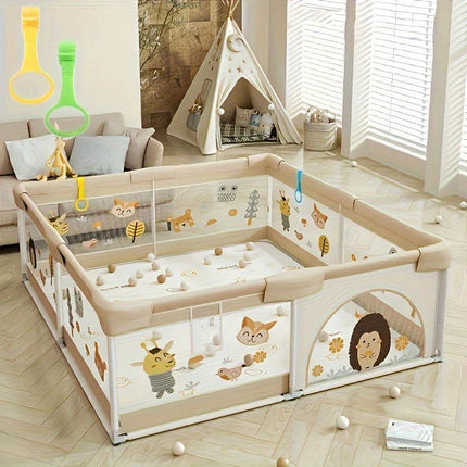 Baby Playpen Large with Animal Print Panels, Toddler Play Yard for Babies (2)