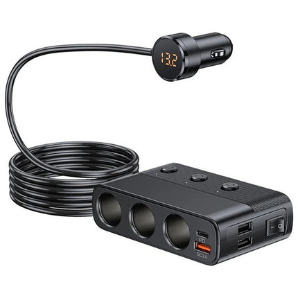 Car Cigarette Lighter Adapter 7 in 1, USB C Car Charger Adapter with Voltage Display, Car Charging Station with Switches