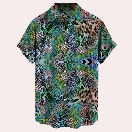 Mens Shirt with Short Sleeves, Mens Summer Shirt with Unique Print Design in Breathable Fabric